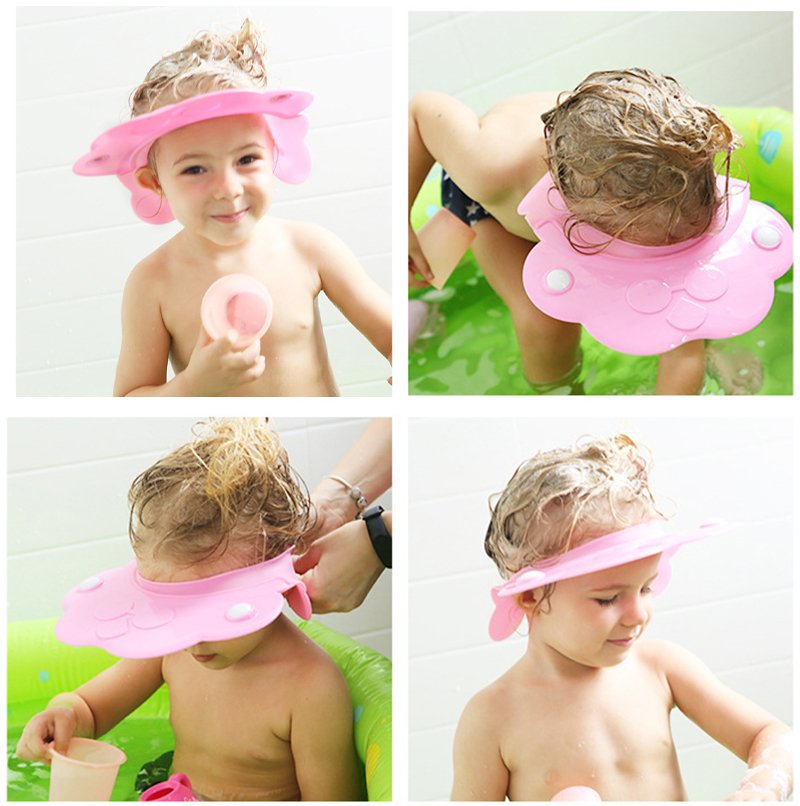 Baby shower cap cute cartoon newborn shampoo hat multifunctional child bath shield sun visor toddler protect eyes ears supplies