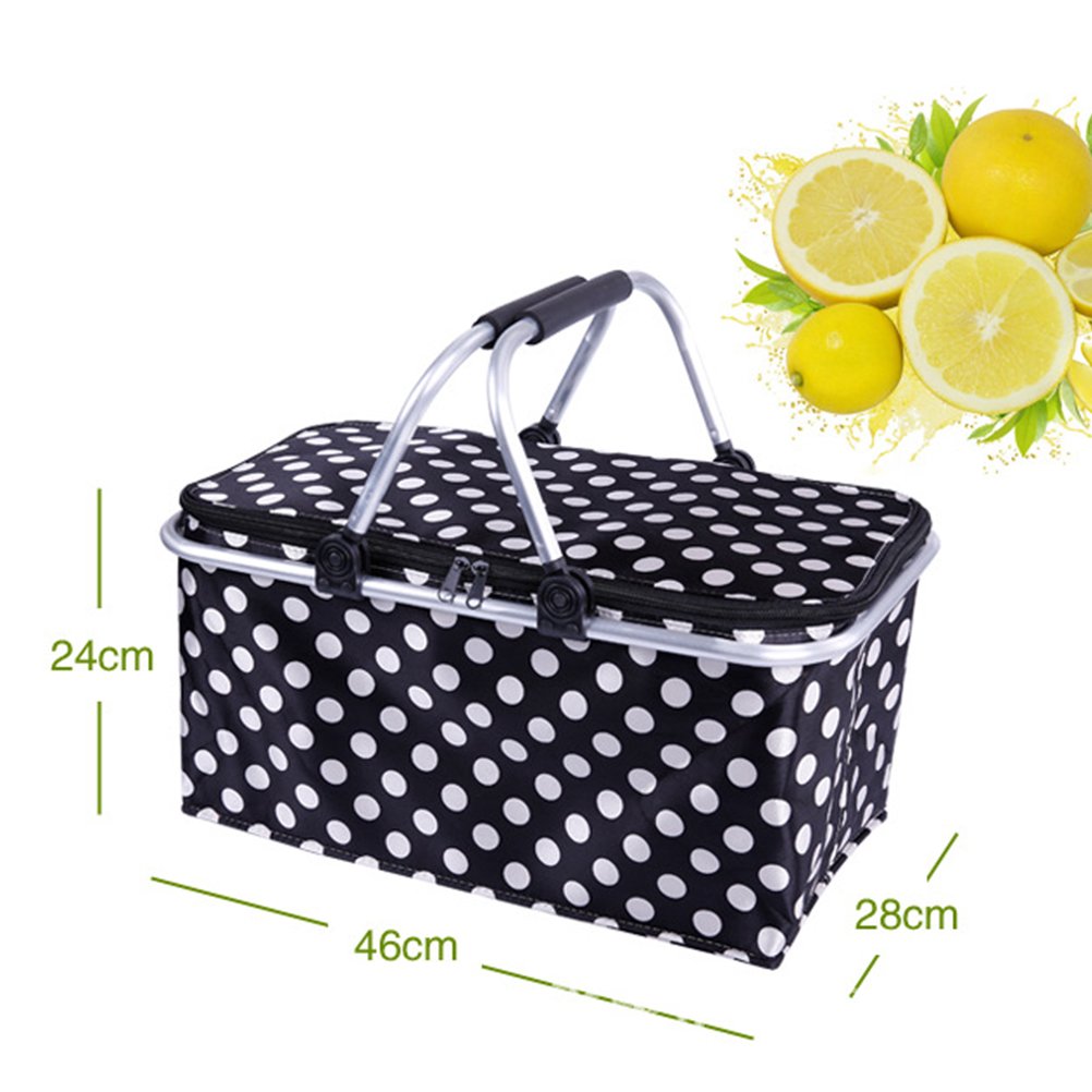 Polka Dot Collapsible Picnic Basket Insulated Picnic Basket Takeaway Box 46x28x23cm - Image 2