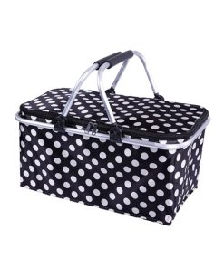 Polka Dot Collapsible Picnic Basket Insulated Picnic Basket Takeaway Box 46x28x23cm