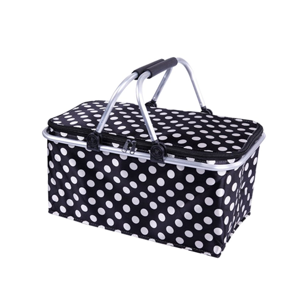 Polka Dot Collapsible Picnic Basket Insulated Picnic Basket Takeaway Box 46x28x23cm
