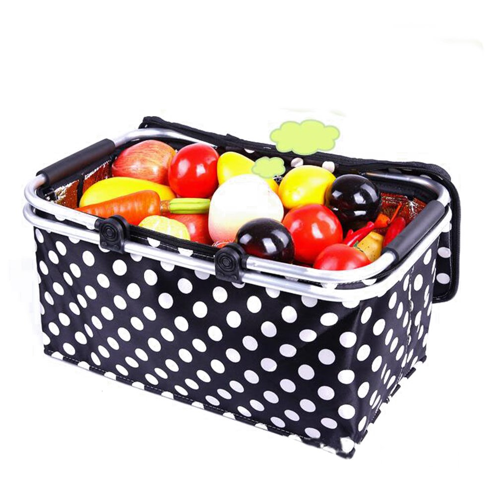 Polka Dot Collapsible Picnic Basket Insulated Picnic Basket Takeaway Box 46x28x23cm - Image 3