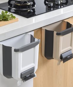 Wall Mounted Folding Waste Bin Kitchen Hanging Trash Bin Small Compact Foldable Garbage Can Attached to Cabinet Storage Box