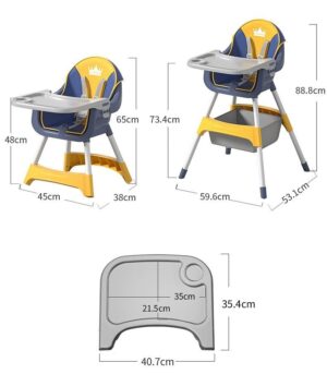 ⁦Chair Toddler Folding Dining Table Chair Infant Booster Seat with Storage Basket Height Adjustable⁩ - الصورة ⁦2⁩