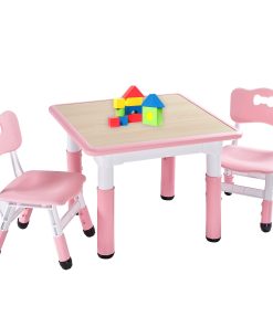 Pink height-adjustable kids activity table with two chairs