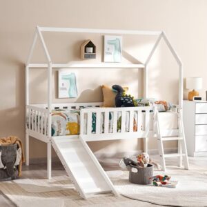 Kids Single Bed Witj Slide 90x190 cm - white